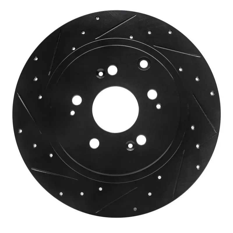 R1 06-14 Honda Ridgeline Rear Left Drilled & Slotted Black Brake Rotor 1