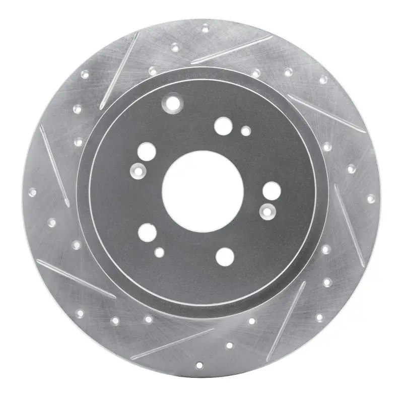 R1 06-14 Honda Ridgeline Rear Left Drilled & Slotted Silver Brake Rotor 1