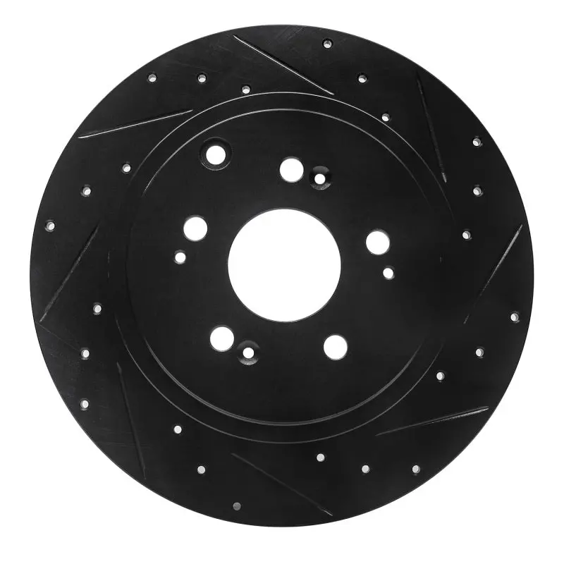R1 06-14 Honda Ridgeline Rear Right Drilled & Slotted Black Brake Rotor 1