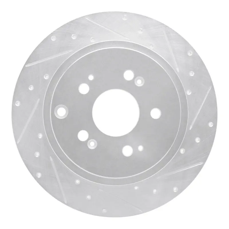 R1 06-14 Honda Ridgeline Rear Right Drilled & Slotted Silver Brake Rotor 1