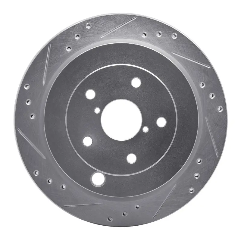 R1 06-14 Subaru B9 Tribeca Rear Left Drilled & Slotted Silver Brake Rotor 1