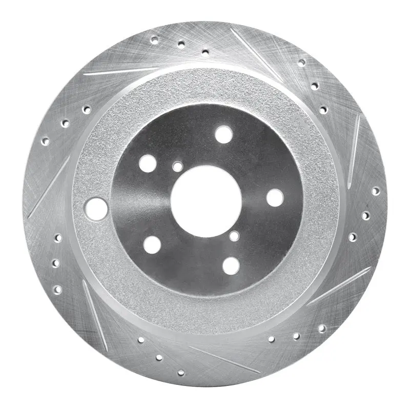 R1 06-14 Subaru B9 Tribeca Rear Right Drilled & Slotted Silver Brake Rotor 1