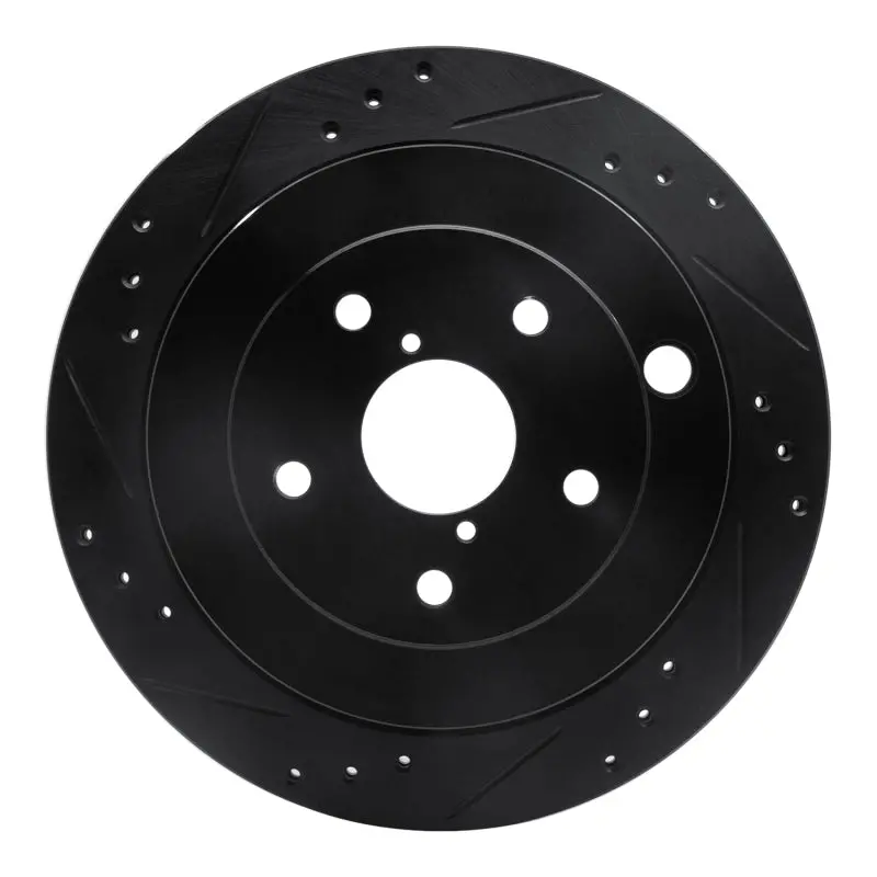 R1 06-14 Subaru Tribeca Rear Left Drilled & Slotted Black Brake Rotor 1