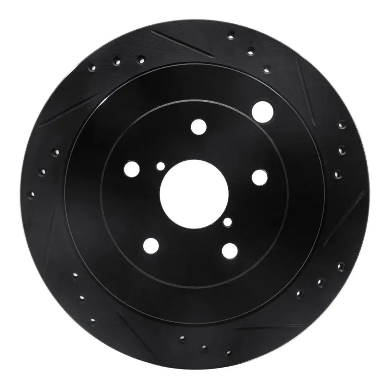R1 06-14 Subaru Tribeca Rear Right Drilled & Slotted Black Brake Rotor 1