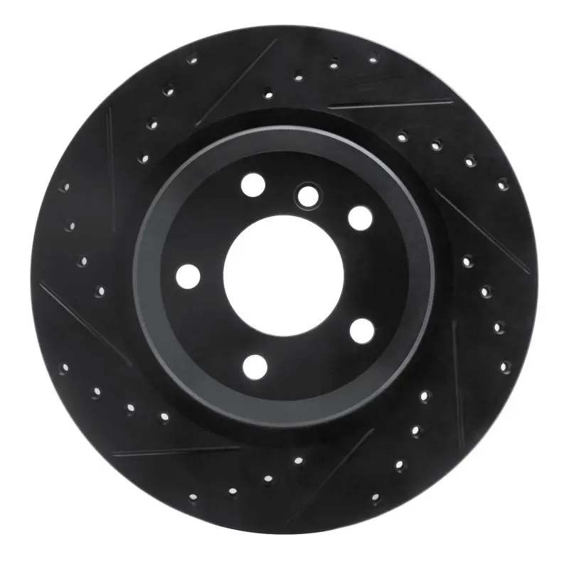 R1 06-15 Bmw 335Xi Rear Left Drilled & Slotted Black Brake Rotor 1