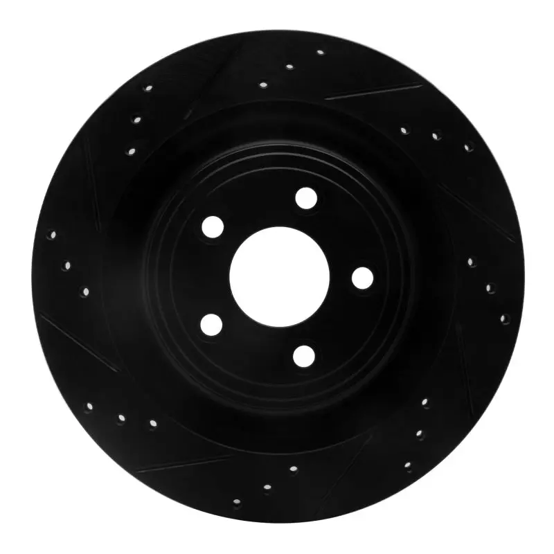 R1 06-15 Jaguar Super V8 Rear Left Drilled & Slotted Black Brake Rotor 1