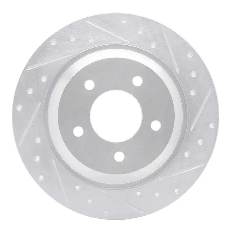 R1 06-15 Mazda 5 Rear Right Drilled & Slotted Silver Brake Rotor 1