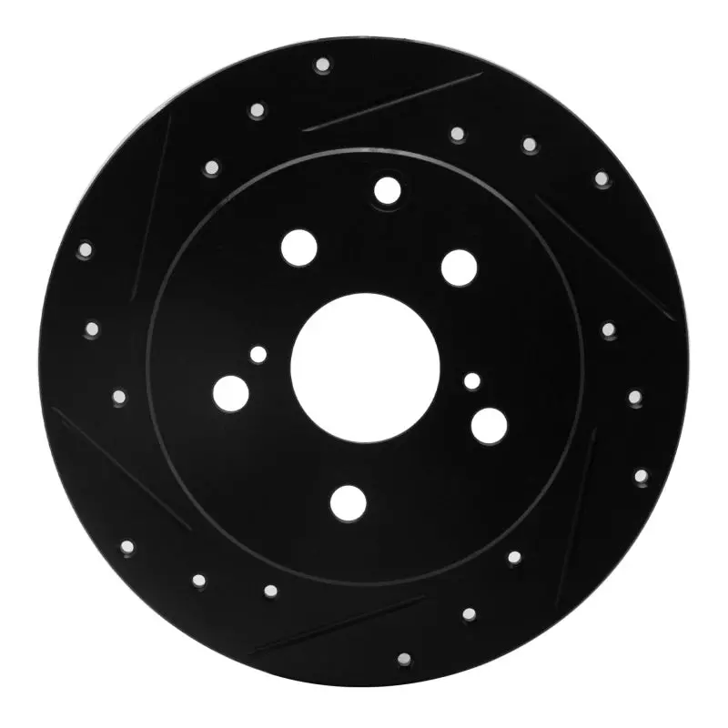 R1 06-18 Lexus Hs250h Rear Left Drilled & Slotted Black Brake Rotor 1