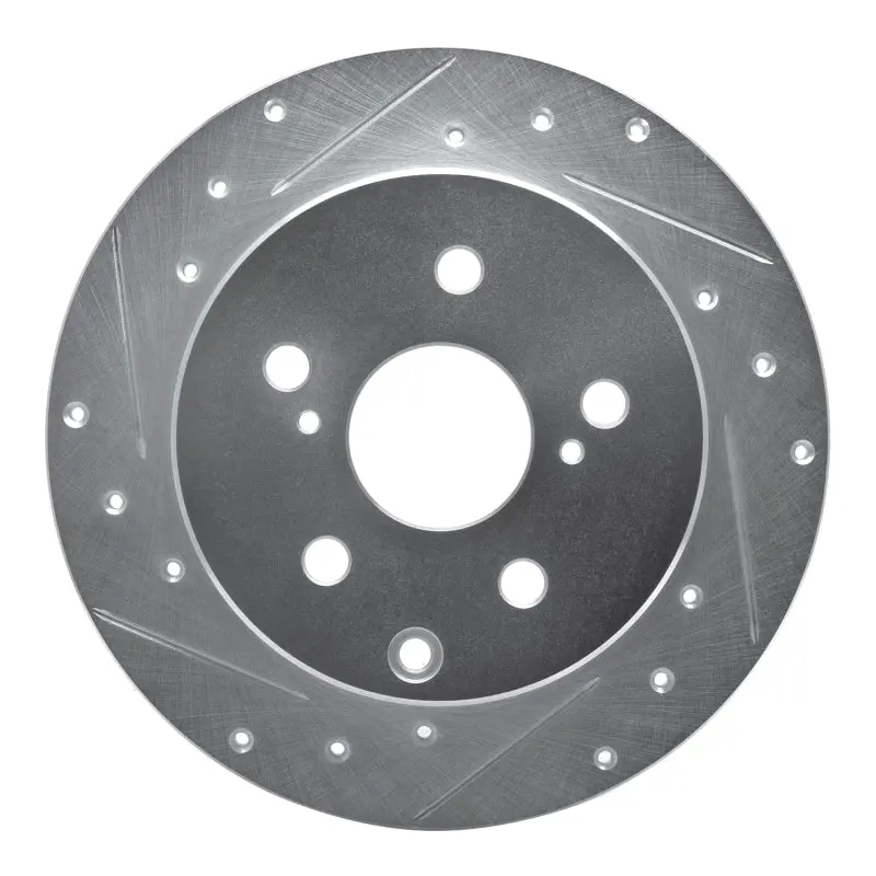 R1 06-18 Lexus Hs250h Rear Left Drilled & Slotted Silver Brake Rotor 1