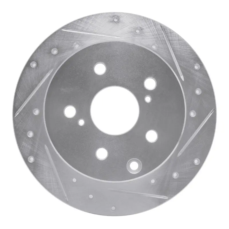 R1 06-18 Lexus Hs250h Rear Right Drilled & Slotted Silver Brake Rotor 1