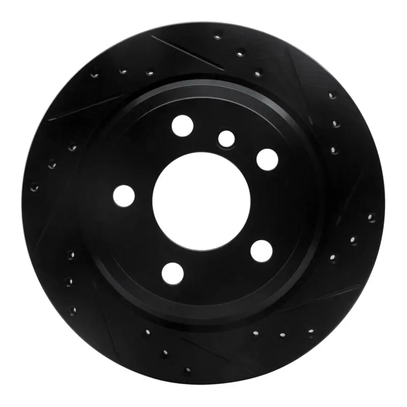 R1 06-20 Bmw 325Xi Rear Right Drilled & Slotted Black Brake Rotor 1