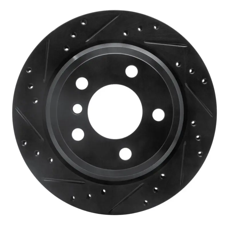 R1 06-20 Bmw 328I Rear Left Drilled & Slotted Black Brake Rotor 1