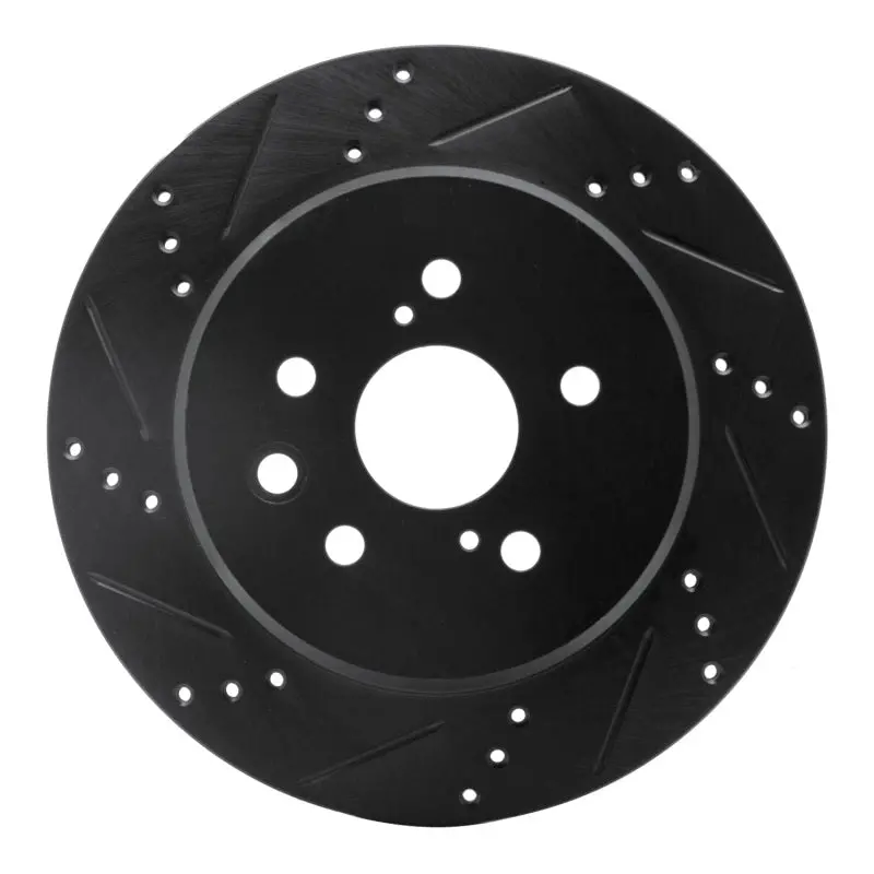 R1 06-20 Lexus Gs300 Rear Left Drilled & Slotted Black Brake Rotor 1