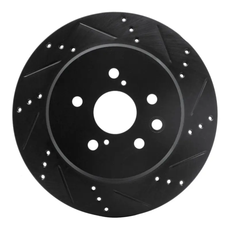 R1 06-20 Lexus Is250 Rear Right Drilled & Slotted Black Brake Rotor 1