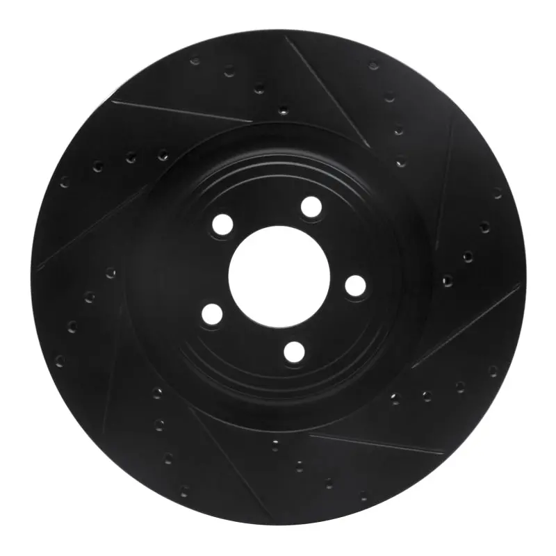 R1 06-21 Jaguar F-Type Front Right Drilled & Slotted Black Brake Rotor 1