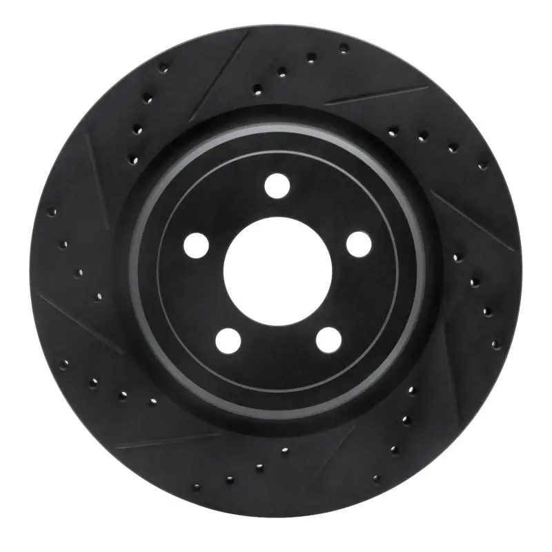 R1 06-23 Dodge Charger Rear Left Drilled & Slotted Black Brake Rotor 1