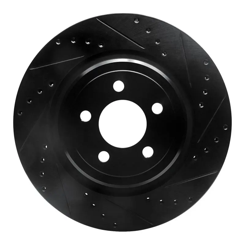 R1 06-23 Dodge Charger Rear Right Drilled & Slotted Black Brake Rotor 1
