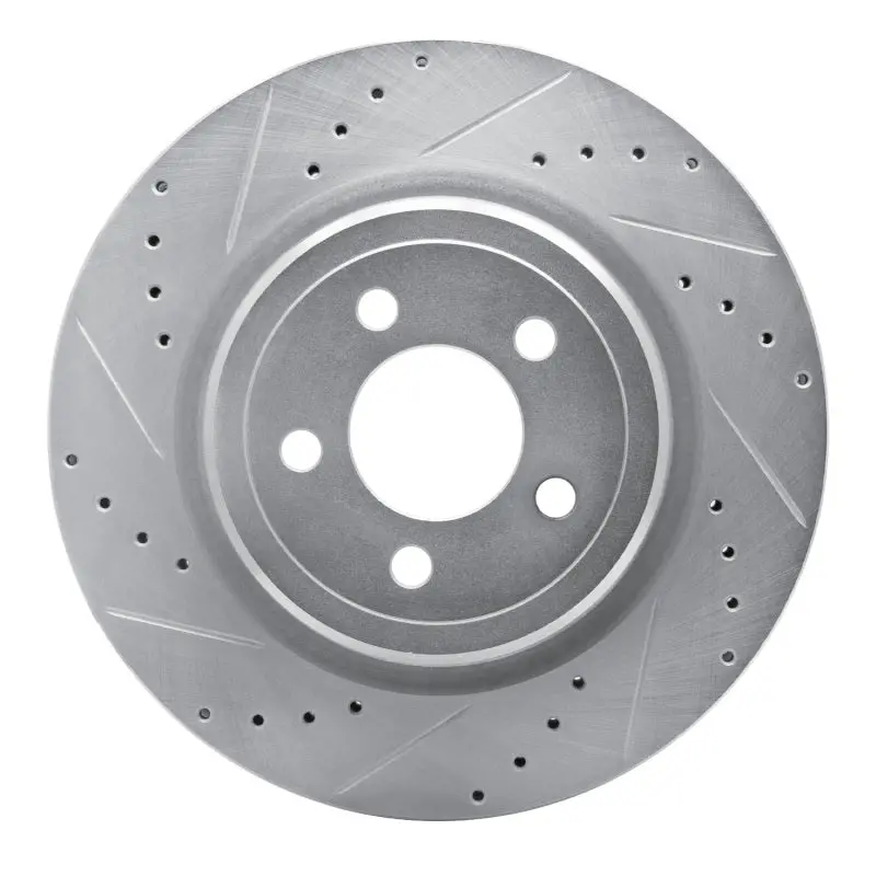 R1 06-23 Dodge Magnum Rear Left Drilled & Slotted Silver Brake Rotor 1
