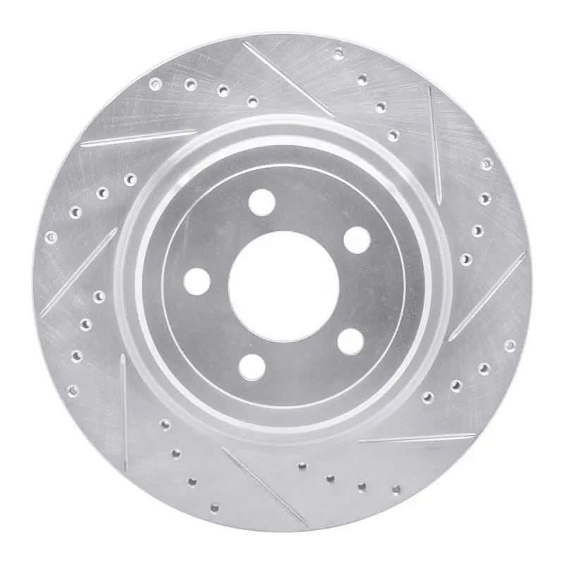 R1 06-23 Dodge Magnum Rear Right Drilled & Slotted Silver Brake Rotor 1