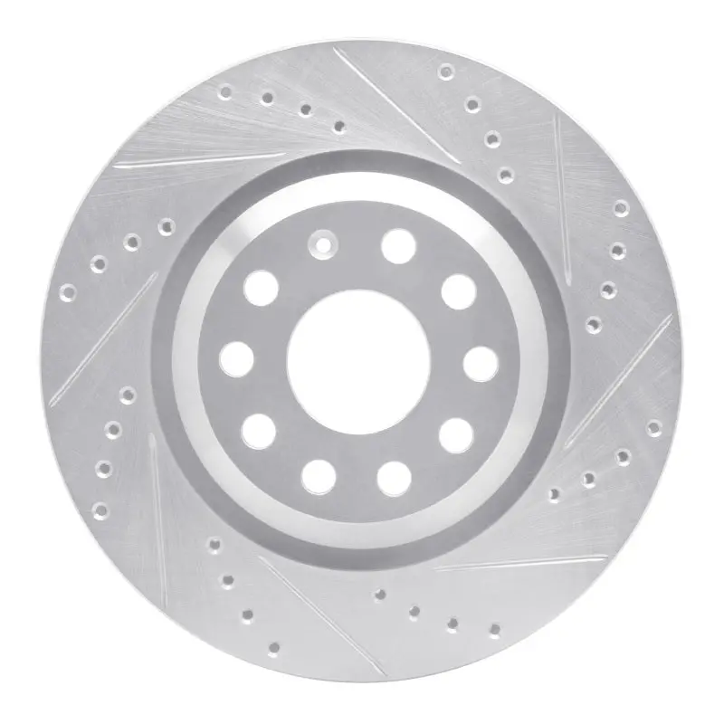 R1 06-25 Audi Q3 Rear Right Drilled & Slotted Silver Brake Rotor 1