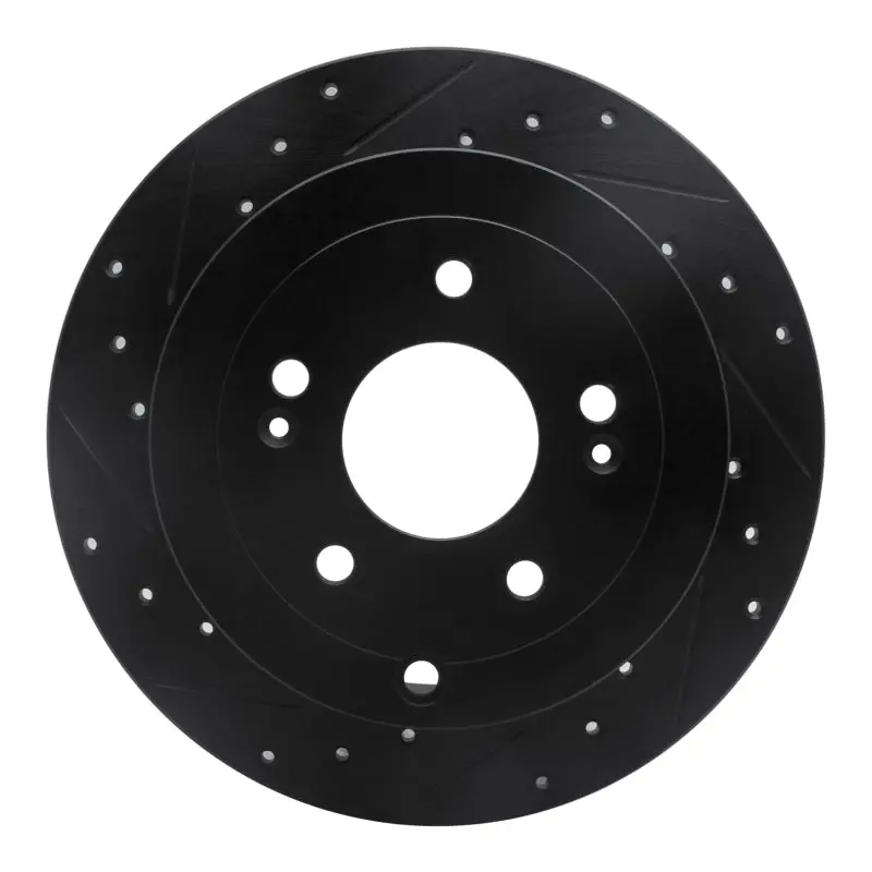 R1 07-09 Hyundai Santa Fe Rear Left Drilled & Slotted Black Brake Rotor 1