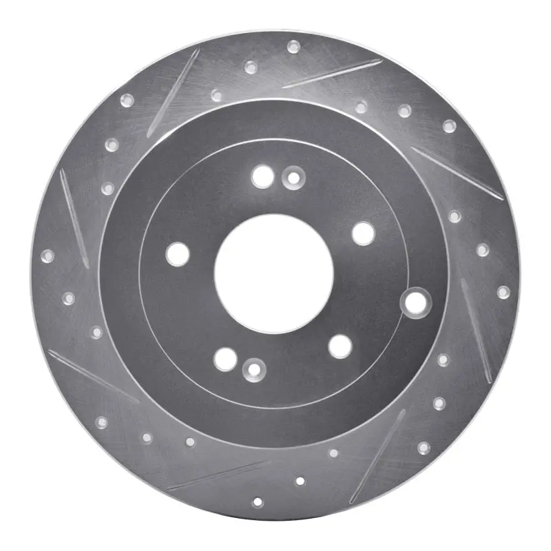 R1 07-09 Hyundai Santa Fe Rear Left Drilled & Slotted Silver Brake Rotor 1