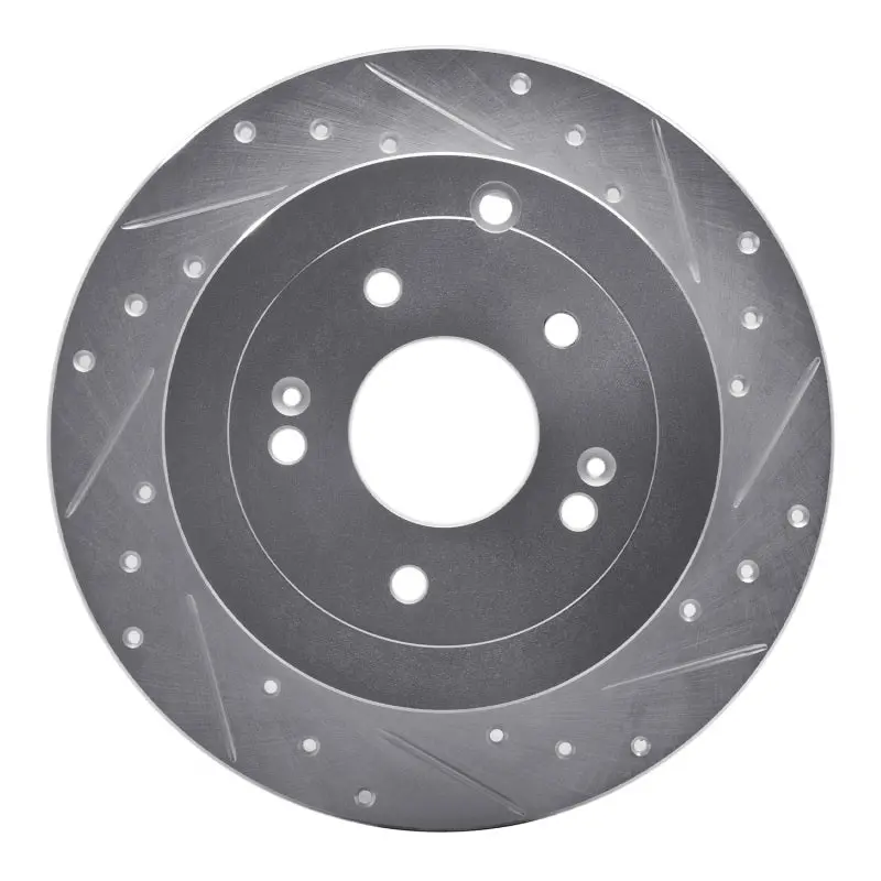 R1 07-09 Hyundai Santa Fe Rear Right Drilled & Slotted Silver Brake Rotor 1