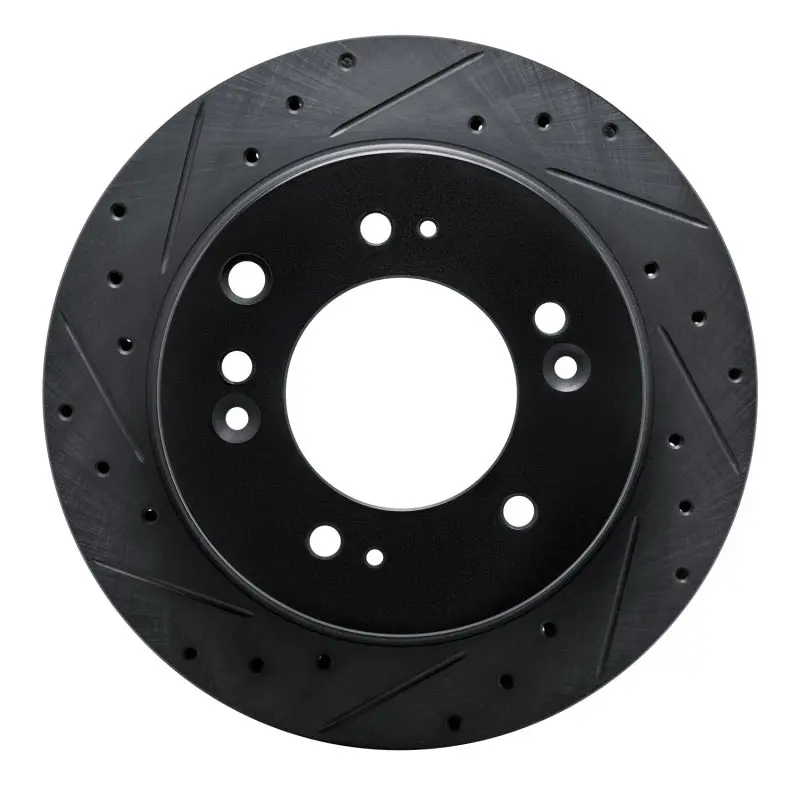 R1 07-09 Kia Sorento Rear Left Drilled & Slotted Black Brake Rotor 1