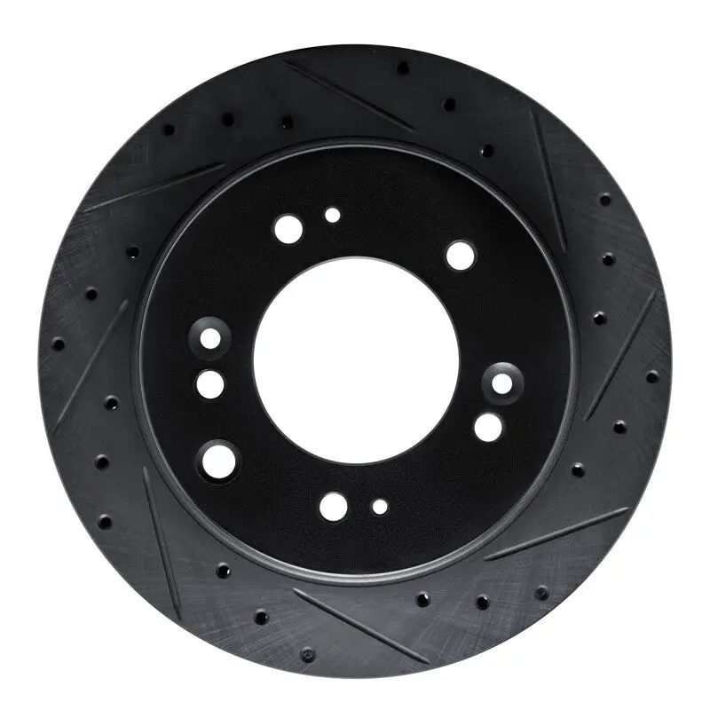 R1 07-09 Kia Sorento Rear Right Drilled & Slotted Black Brake Rotor 1