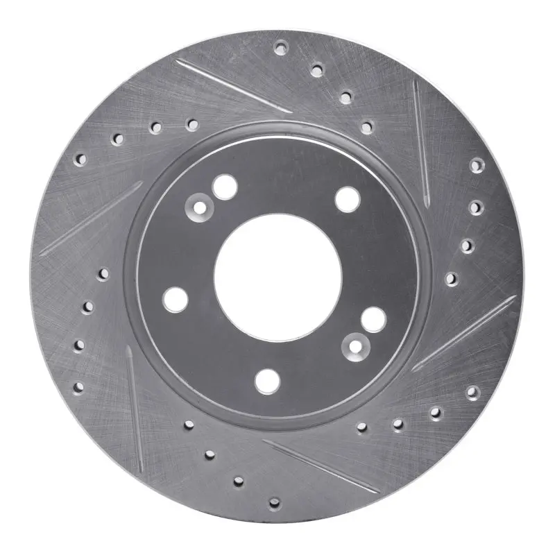 R1 07-10 Hyundai Elantra Front Right Drilled & Slotted Silver Brake Rotor 1
