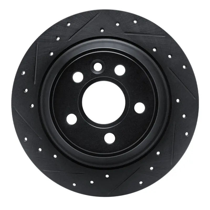 R1 07-10 Volvo S80 Rear Left Drilled & Slotted Black Brake Rotor 1