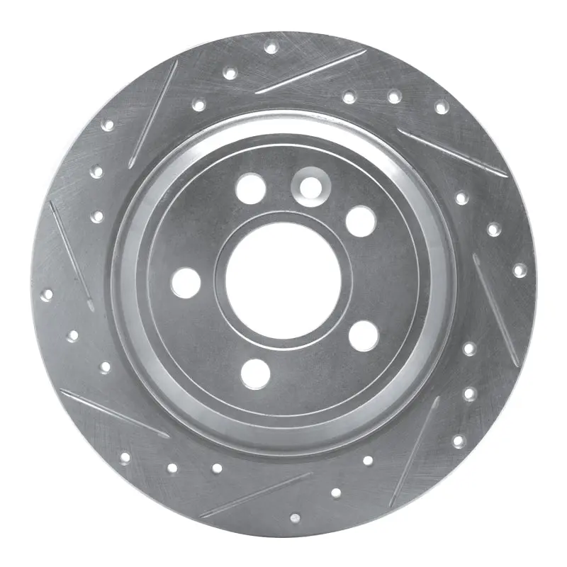 R1 07-10 Volvo S80 Rear Left Drilled & Slotted Silver Brake Rotor 1