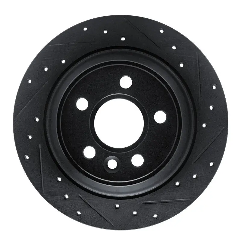 R1 07-10 Volvo S80 Rear Right Drilled & Slotted Black Brake Rotor 1
