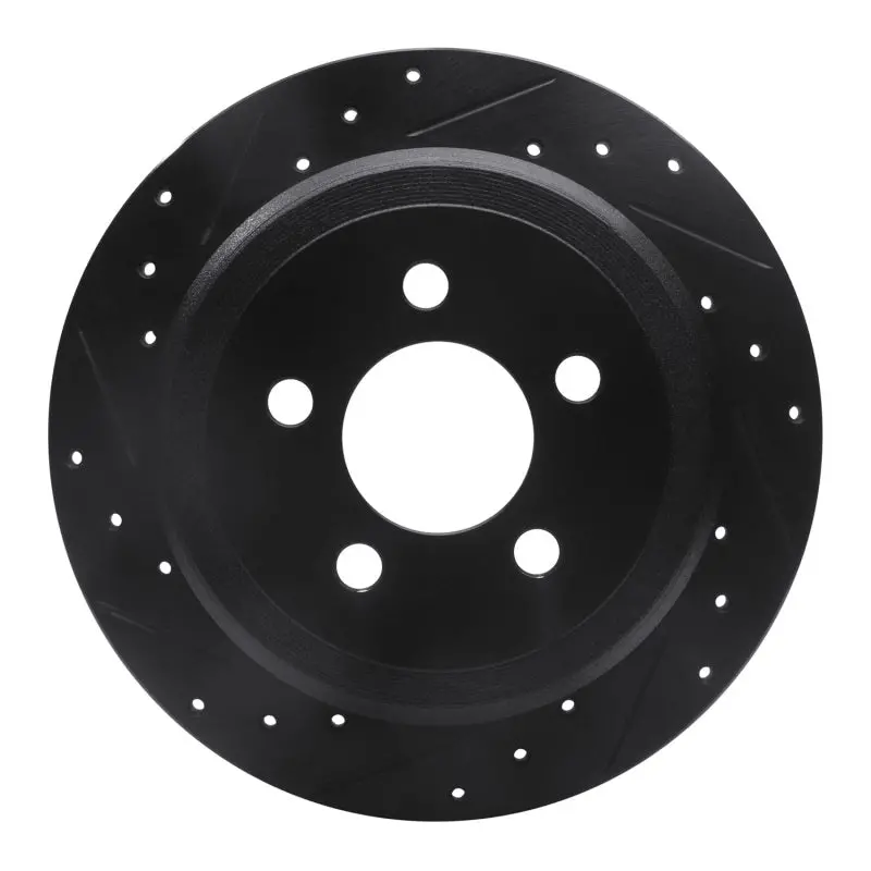 R1 07-12 Dodge Nitro Rear Left Drilled & Slotted Black Brake Rotor 1