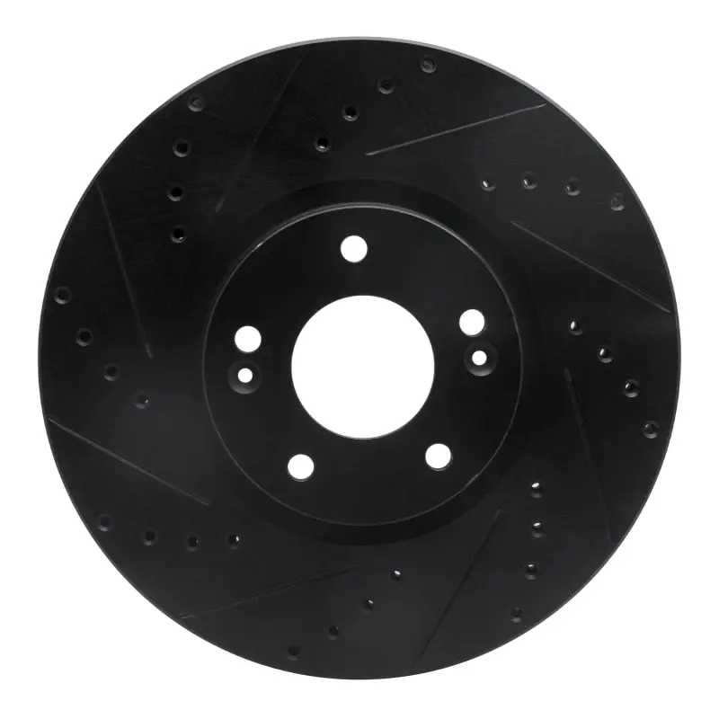 R1 07-12 Hyundai Veracruz Front Left Drilled & Slotted Black Brake Rotor 1