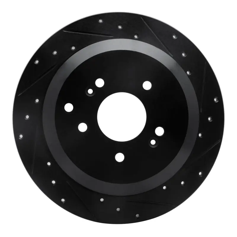 R1 07-12 Hyundai Veracruz Rear Right Drilled & Slotted Black Brake Rotor 1