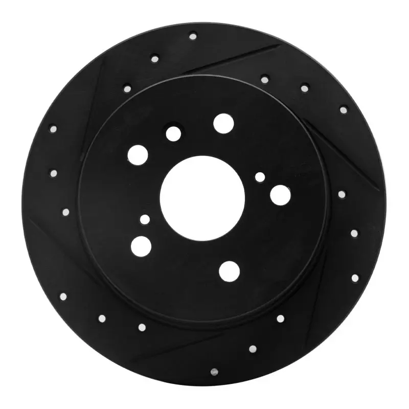 R1 07-12 Lexus Es350 Rear Left Drilled & Slotted Black Brake Rotor 1