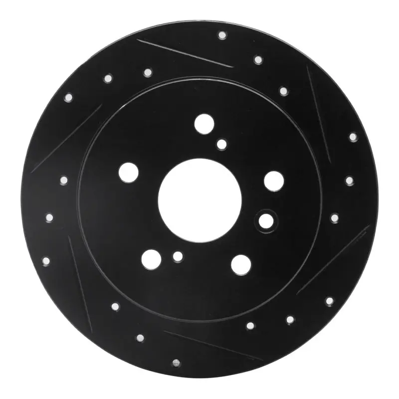 R1 07-12 Lexus Es350 Rear Right Drilled & Slotted Black Brake Rotor 1