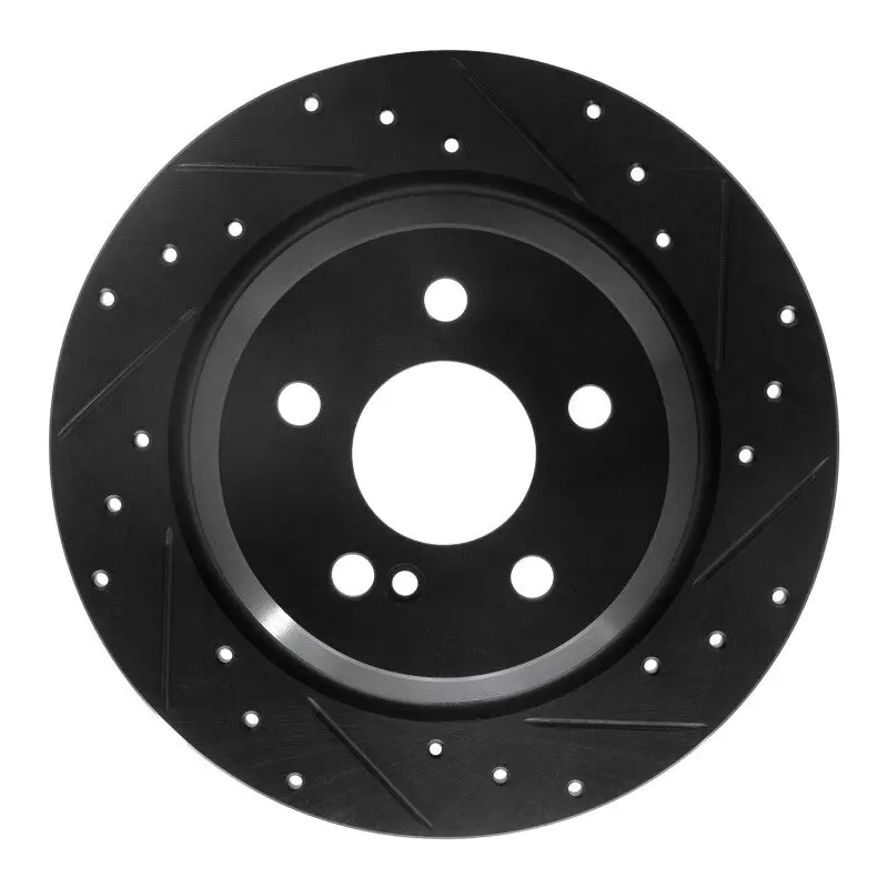 R1 07-13 Mercedes-Benz S550 Rear Right Drilled & Slotted Black Brake Rotor 1