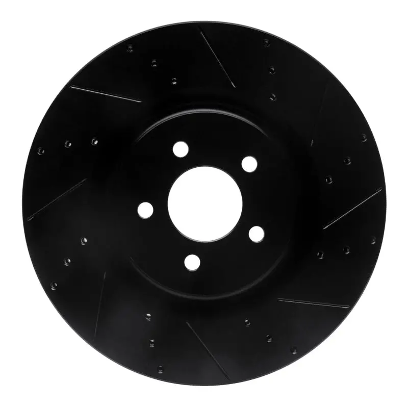 R1 07-14 Ford Mustang Front Right Drilled & Slotted Black Brake Rotor 1