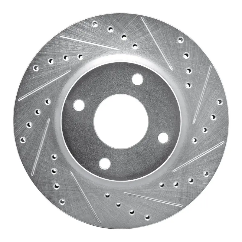 R1 07-14 Nissan Cube Front Right Drilled & Slotted Silver Brake Rotor 1