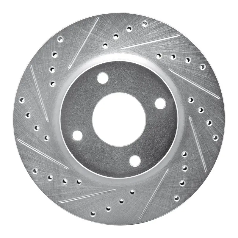 R1 07-14 Nissan Versa Front Left Drilled & Slotted Silver Brake Rotor 1