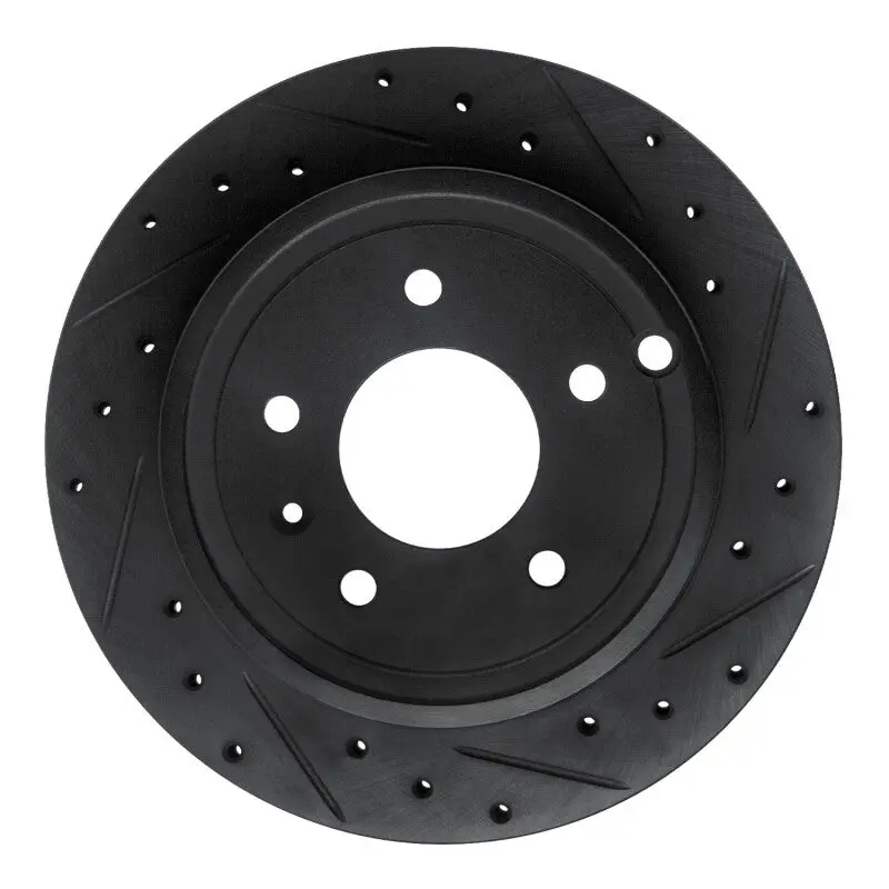 R1 07-15 Chevrolet Captiva Rear Right Drilled & Slotted Black Brake Rotor 1