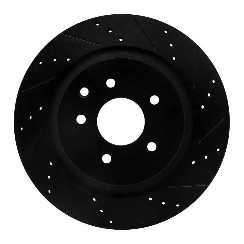 R1 07-15 Infiniti G35 Rear Right Drilled & Slotted Black Brake Rotor 1