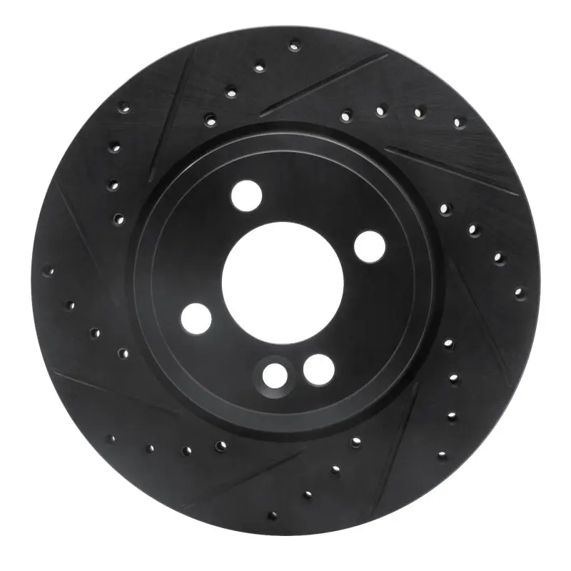 R1 07-15 Mini Cooper Clubman Front Left Drilled & Slotted Black Brake Rotor 1