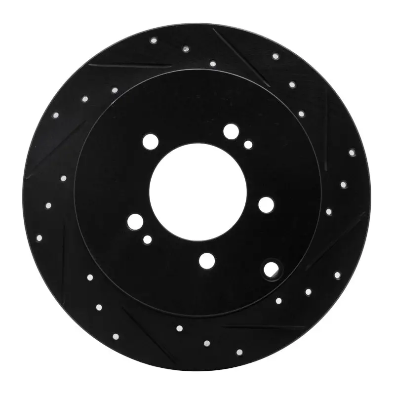 R1 07-15 Mitsubishi Lancer Rear Right Drilled & Slotted Black Brake Rotor 1