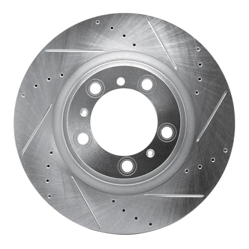 R1 07-16 Porsche 911 Left Rear Drilled & Slotted Silver Brake Rotor 1