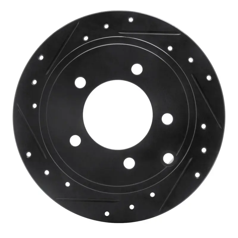 R1 07-17 Chrysler 200 Rear Left Drilled & Slotted Black Brake Rotor 1