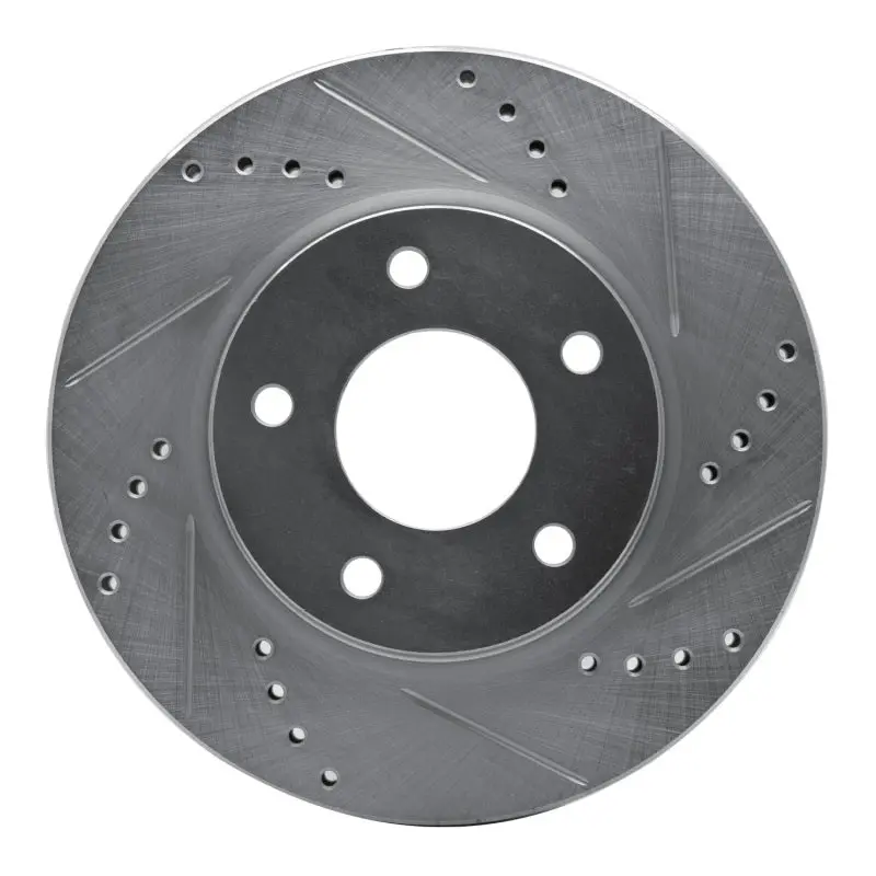 R1 07-17 Dodge Caliber Front Right Drilled & Slotted Silver Brake Rotor 1
