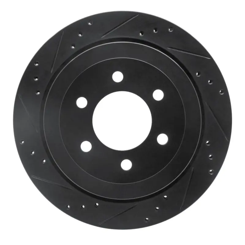 R1 07-17 Ford Expedition Rear Left Drilled & Slotted Black Brake Rotor 1